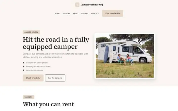 थीम Camperverhuur Vrij