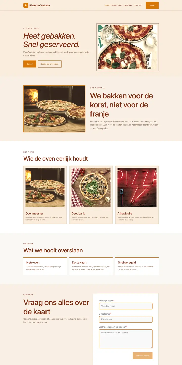 उदाहरण वेबसाइट: pizzeria