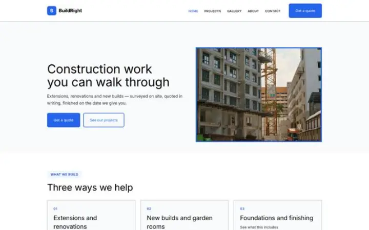 थीम का उदाहरण: BuildRight · बिल्डर